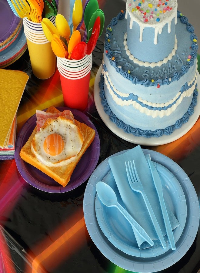 اودين مجموعة زينة حفلات أعياد الميلاد من أودين، ٢٠٦ قطعة، بإضاءة نيون، تكفي ٢٤ شخصًا، لوازم حفلات تتوهج في الظلام، مفرشان للطاولة، أطباق مقاس ٧ و٩ بوصات، طقم أدوات مائدة بألوان قوس قزح، هدايا مثالية لحفلات أعياد الميلاد والمهرجانات. - Image 3